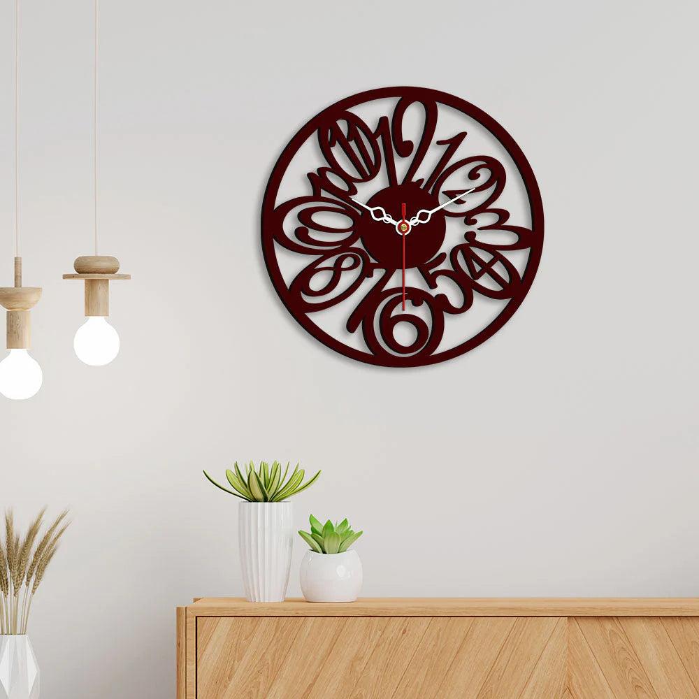 Circular Numbers Designer Wooden Wall Clock - Decor Mantra 