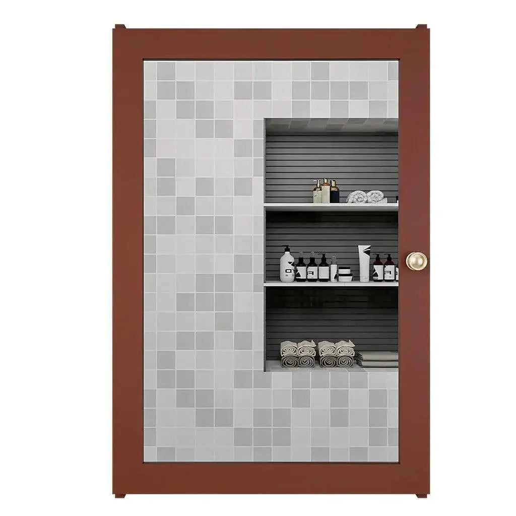 Classic Structured Wooden Bathroom Cabinet Mirror with 7 Spacious Shelves with Solid Brown Finish - Decor Mantra 