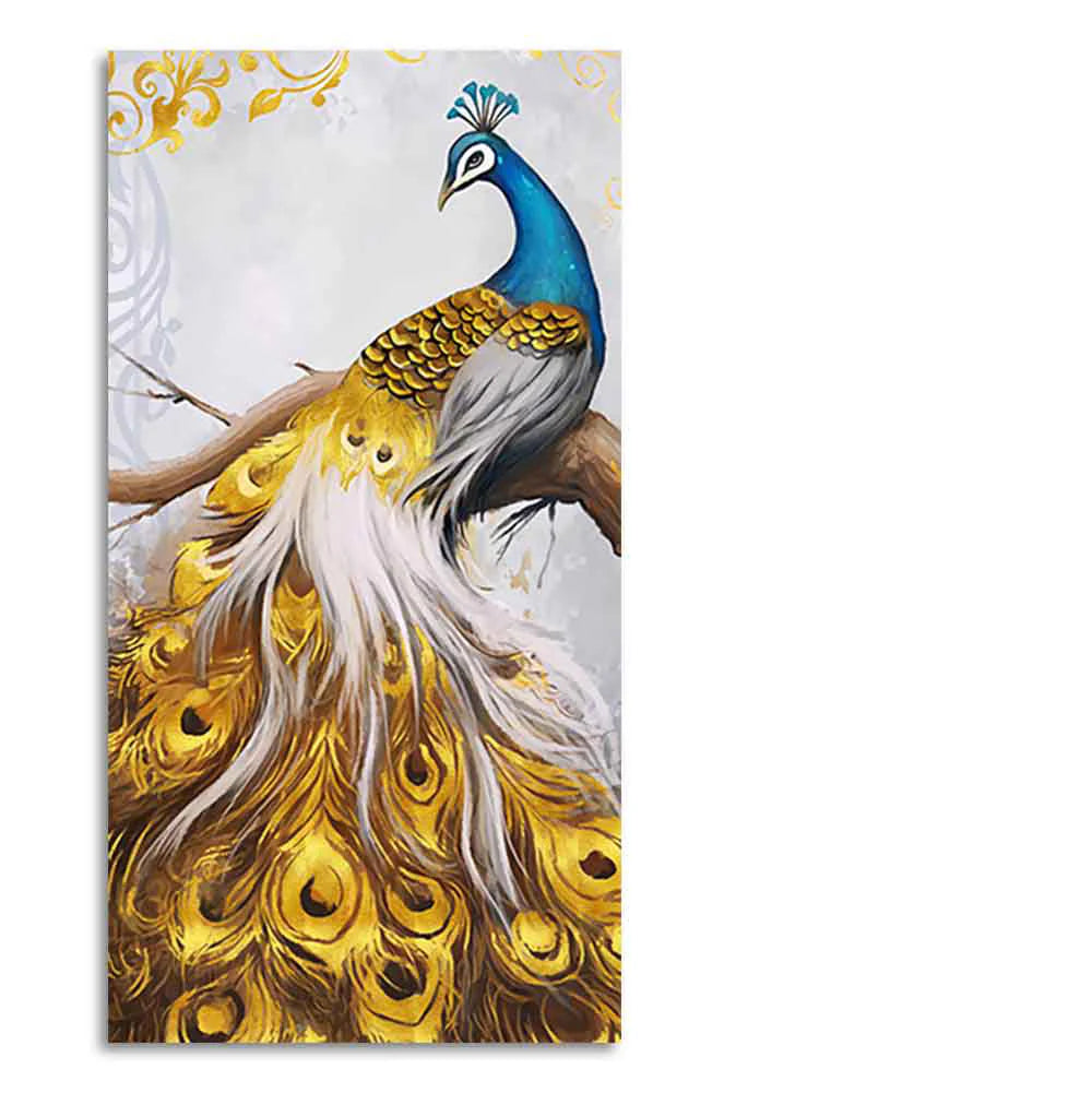 Classic Wall Painting of A Golden Feather Peacock DECORMANTRA