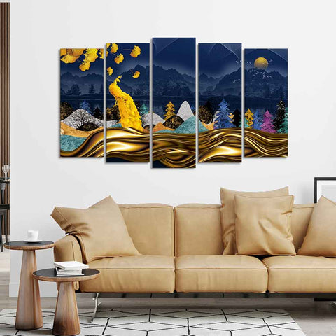 Classic Wall Painting of A Golden Feather Peacock