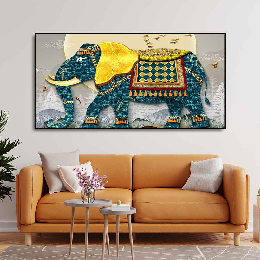 Classic and Royal Elephant with Golden Tusks wall Painting DECORMANTRA