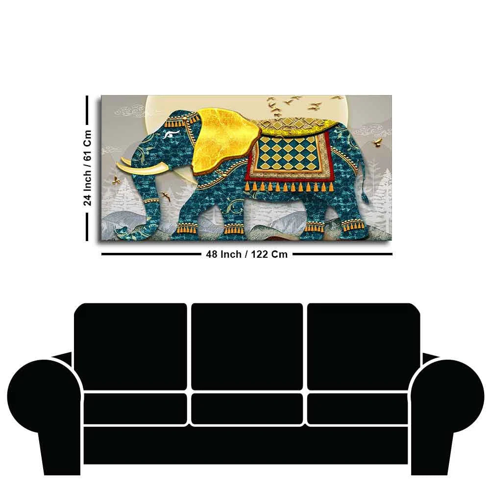 Classic and Royal Elephant with Golden Tusks wall Painting DECORMANTRA