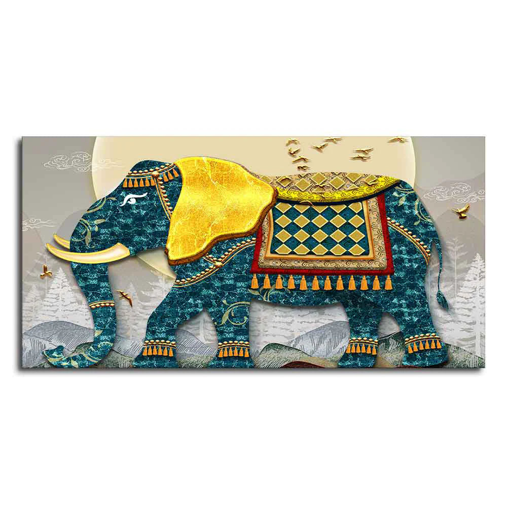Classic and Royal Elephant with Golden Tusks wall Painting DECORMANTRA
