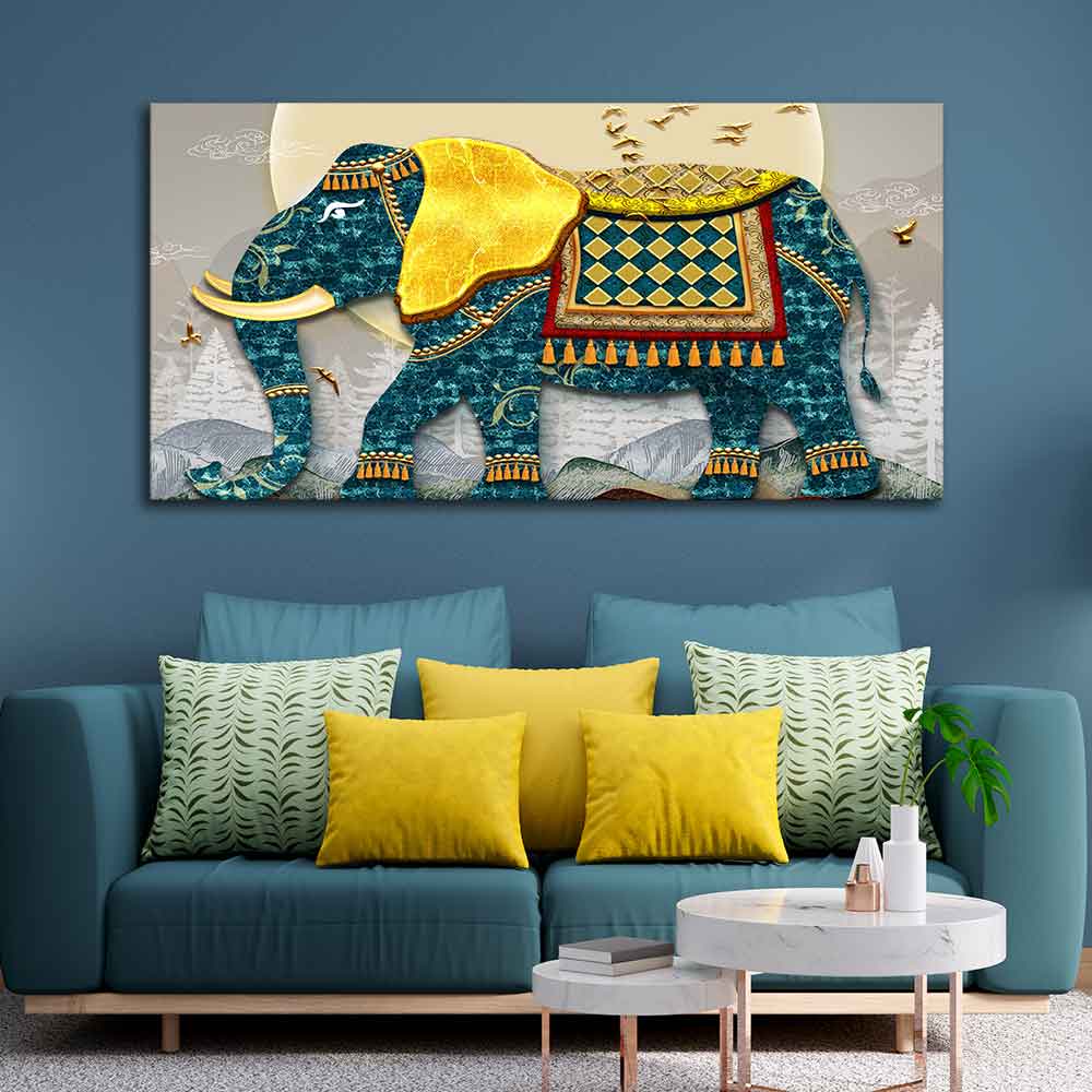 Classic and Royal Elephant with Golden Tusks wall Painting DECORMANTRA