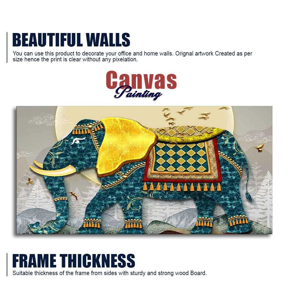 Classic and Royal Elephant with Golden Tusks wall Painting DECORMANTRA