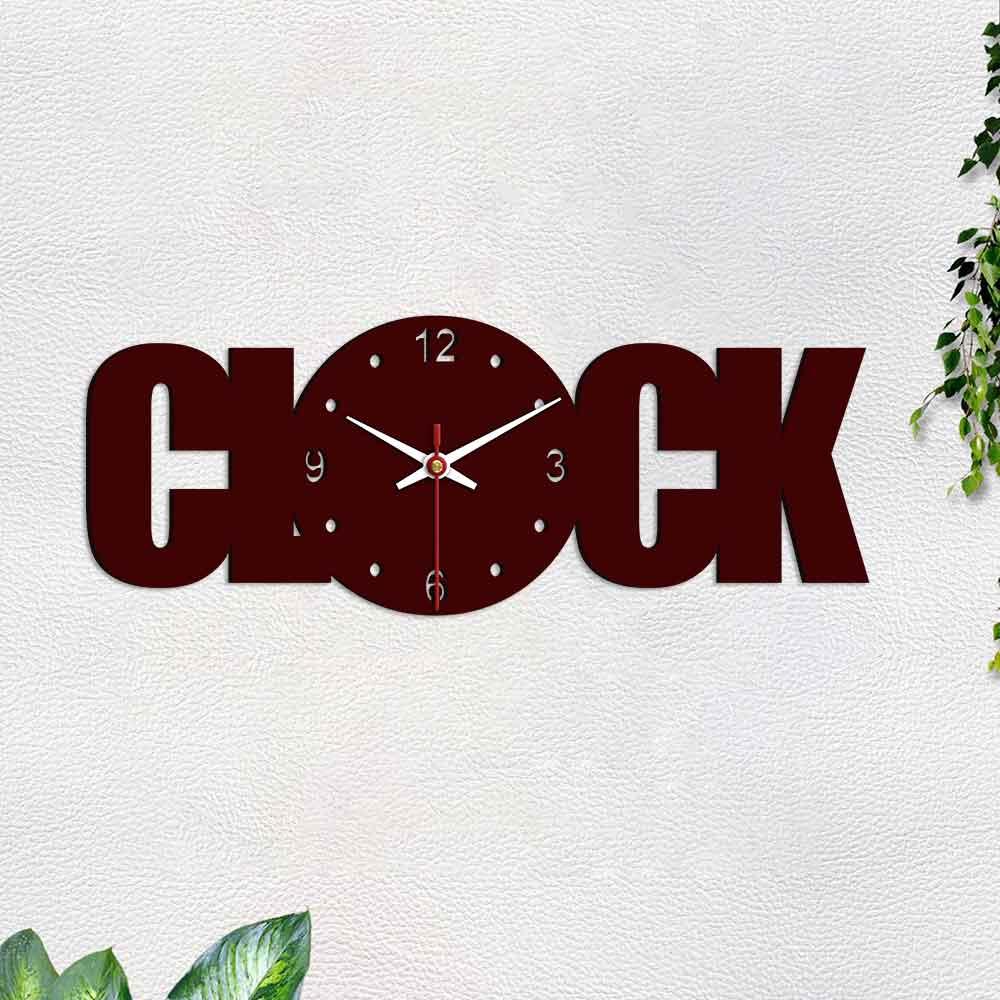 Clock Text Shape Designer Wooden Wall Clock - Decor Mantra 
