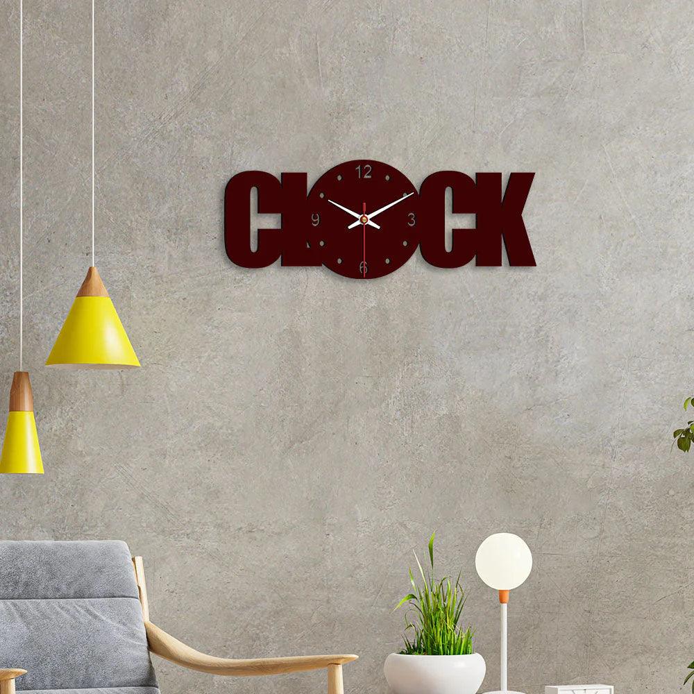 Clock Text Shape Designer Wooden Wall Clock - Decor Mantra 