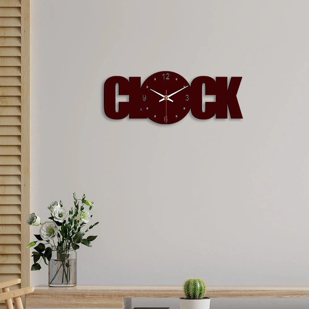 Clock Text Shape Designer Wooden Wall Clock - Decor Mantra 