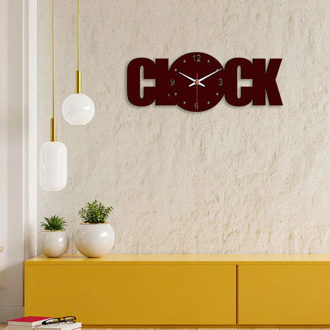 Clock Text Shape Designer Wooden Wall Clock - Decor Mantra 