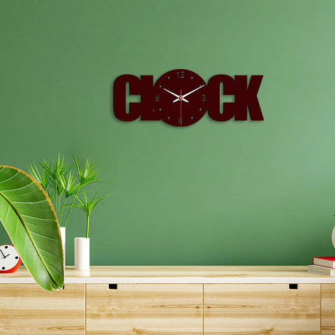 Clock Text Shape Designer Wooden Wall Clock - Decor Mantra 
