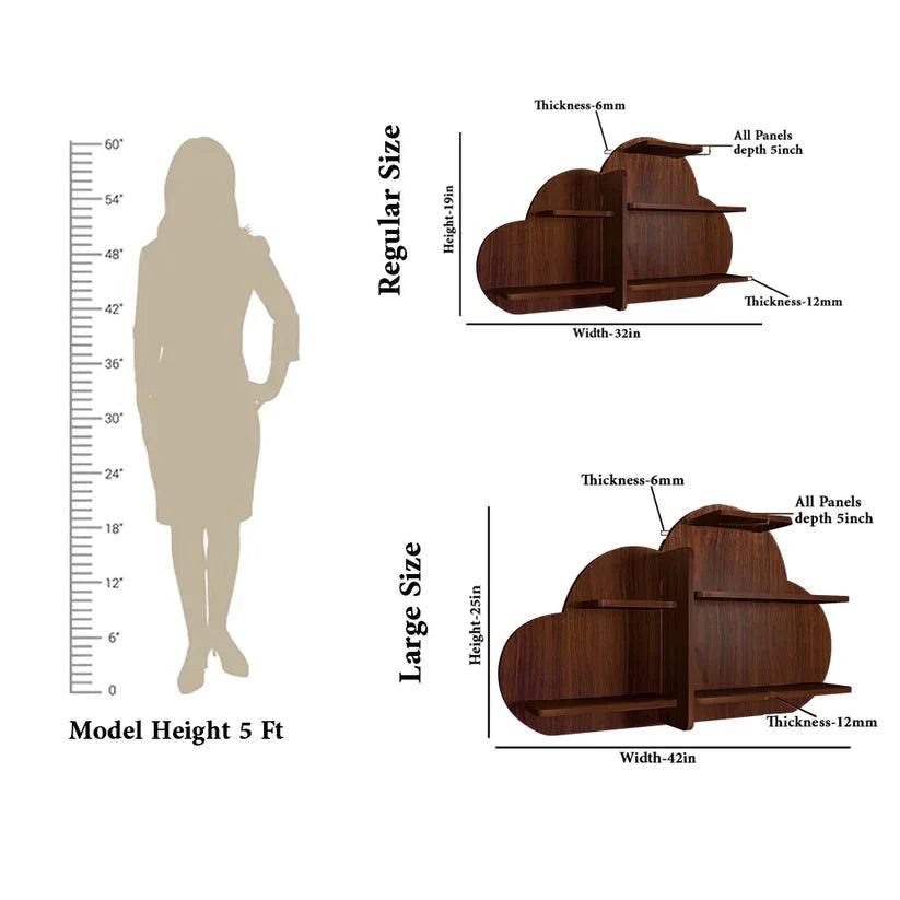 Cloud Shape Backlit Designer Wooden Wall Shelf / Book Shelf / Night Light, Walnut Finish - Decor Mantra 