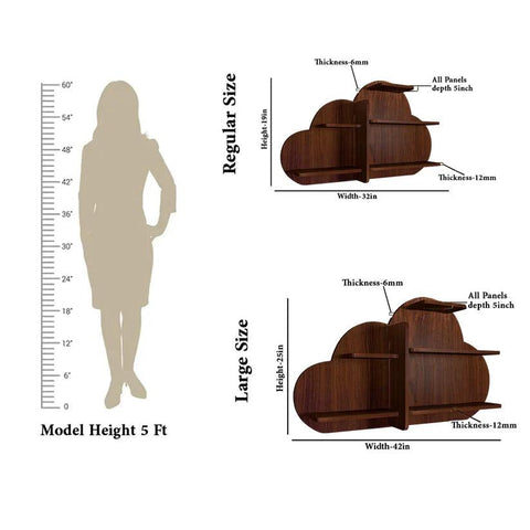 Cloud Shape Backlit Designer Wooden Wall Shelf / Book Shelf / Night Light, Walnut Finish - Decor Mantra 