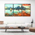 Colorful Art of Sea With Ship Floating Wall Painting Set of 3 DECORMANTRA