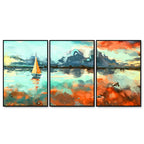 Colorful Art of Sea With Ship Floating Wall Painting Set of 3 DECORMANTRA