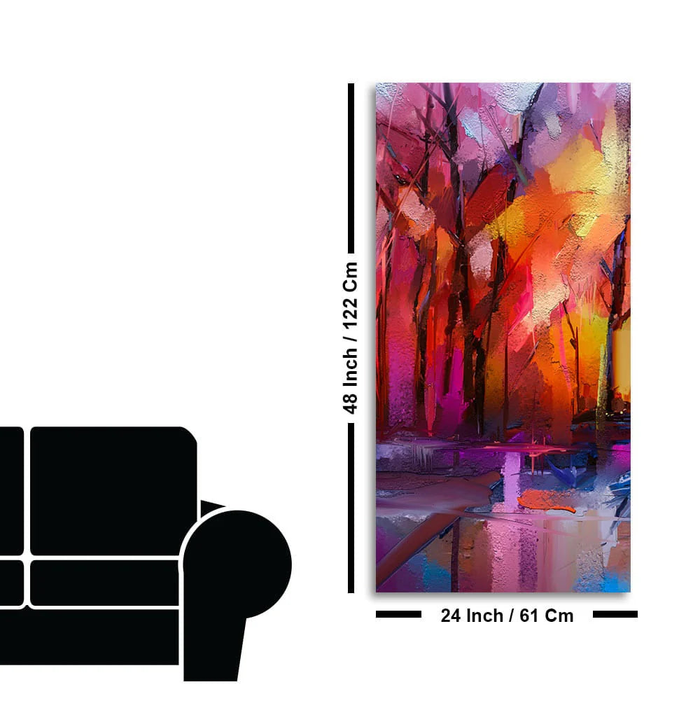 Colorful Autumn Trees Abstract Forest with Lake Canvas Wall Painting DECORMANTRA