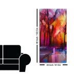 Colorful Autumn Trees Abstract Forest with Lake Canvas Wall Painting DECORMANTRA