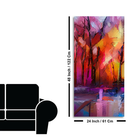 Colorful Autumn Trees Abstract Forest with Lake Canvas Wall Painting
