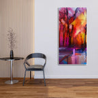 Colorful Autumn Trees Abstract Forest with Lake Canvas Wall Painting DECORMANTRA