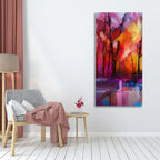 Colorful Autumn Trees Abstract Forest with Lake Canvas Wall Painting DECORMANTRA