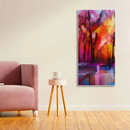 Colorful Autumn Trees Abstract Forest with Lake Canvas Wall Painting DECORMANTRA