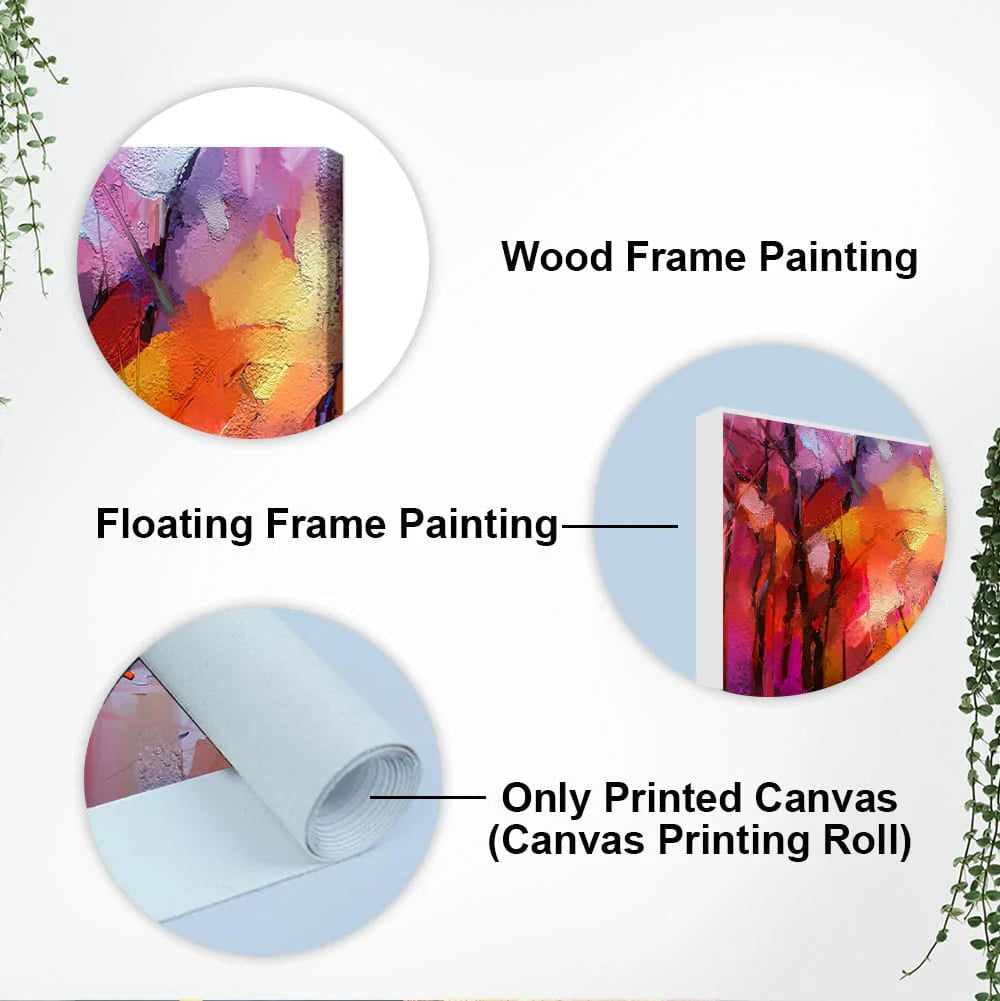 Colorful Autumn Trees Abstract Forest with Lake Canvas Wall Painting DECORMANTRA