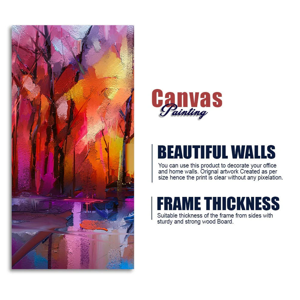 Colorful Autumn Trees Abstract Forest with Lake Canvas Wall Painting DECORMANTRA