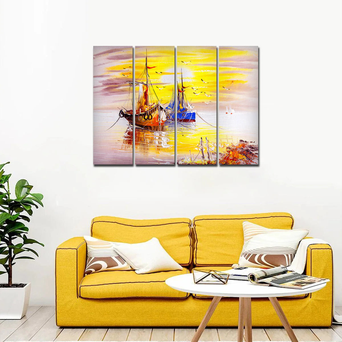 Colorful Boats 4 Pieces Canvas Wall Painting DECORMANTRA