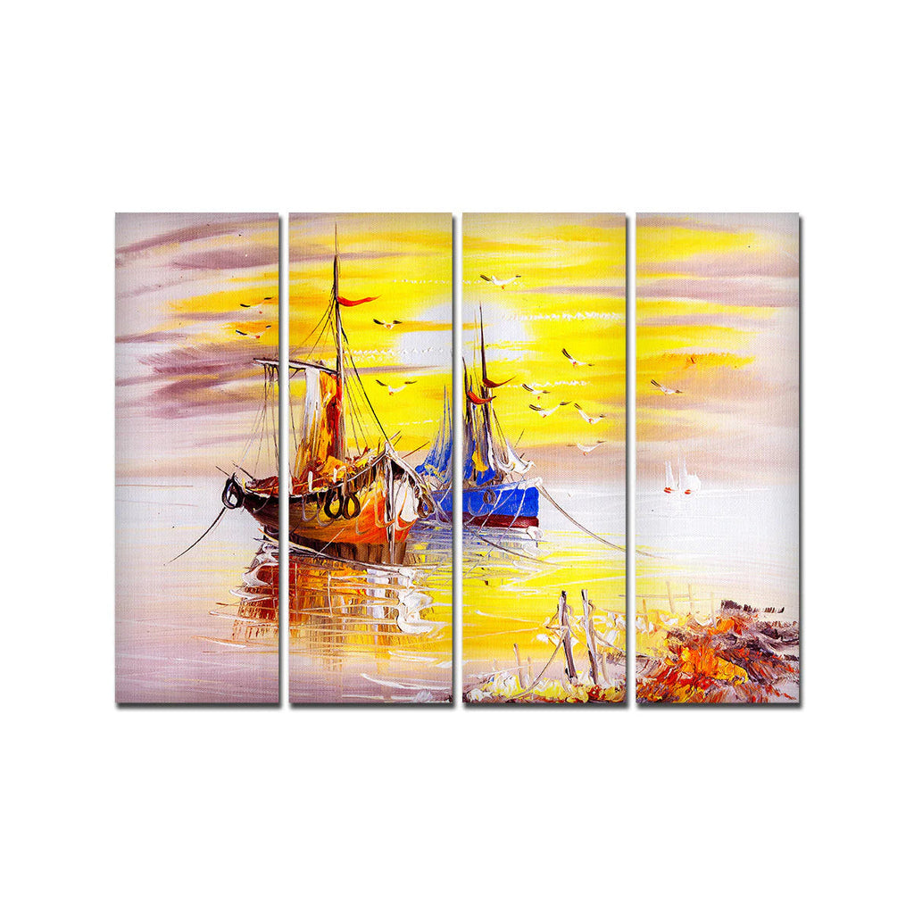 Colorful Boats 4 Pieces Canvas Wall Painting DECORMANTRA