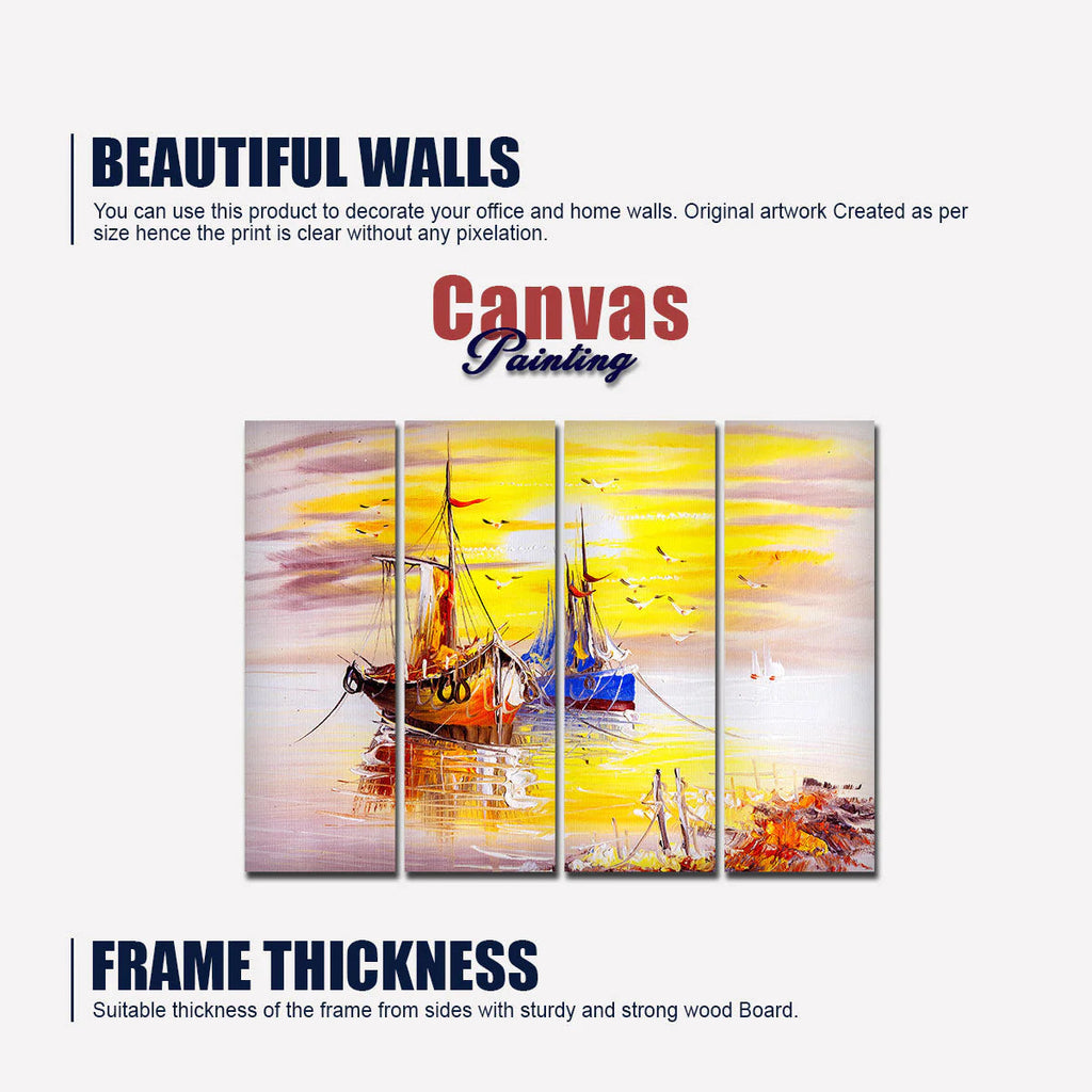 Colorful Boats 4 Pieces Canvas Wall Painting DECORMANTRA