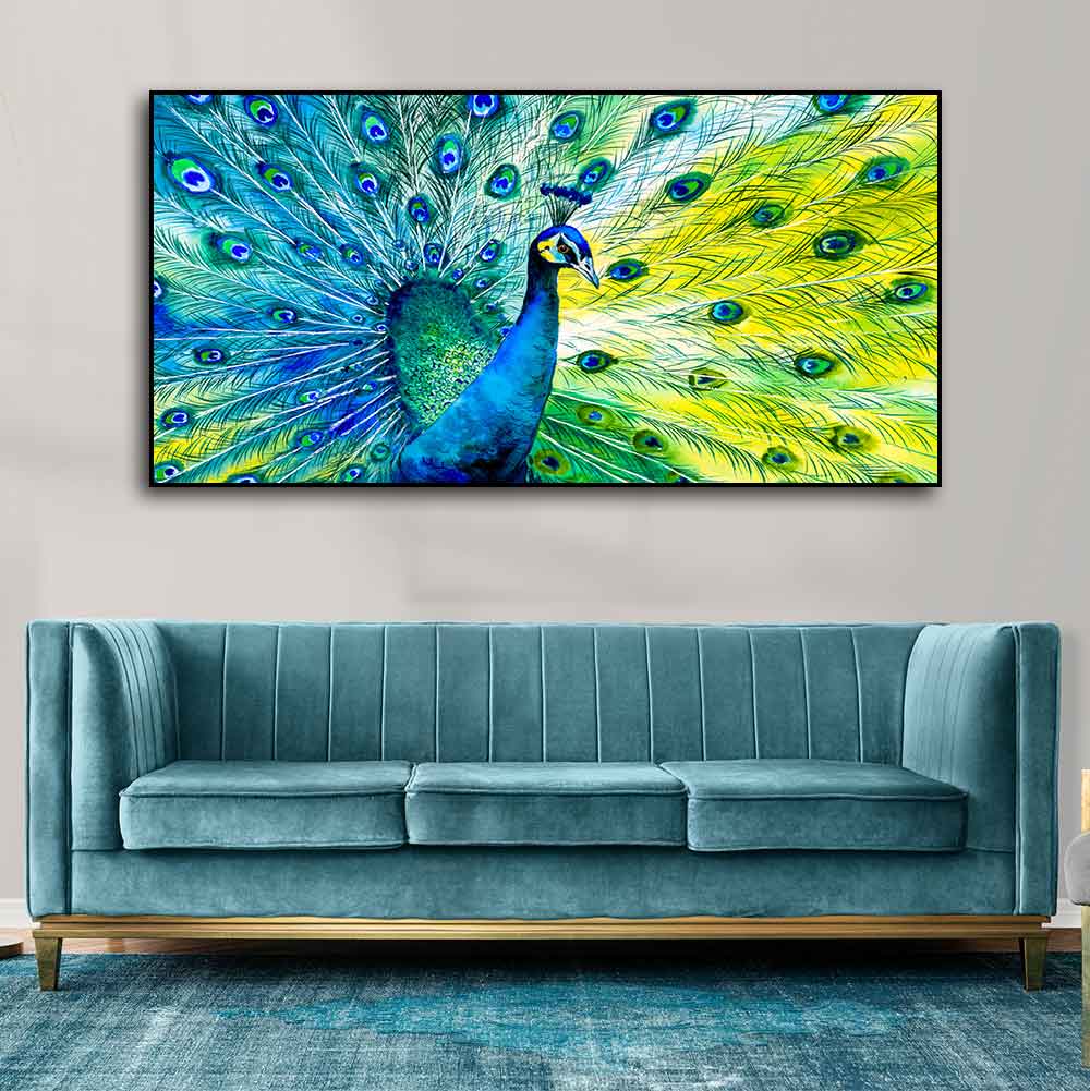 Colorful Peacock Canvas Wall Painting Decor Mantra