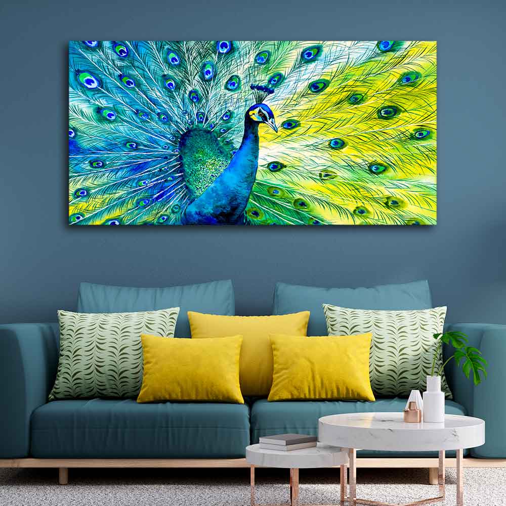 Colorful Peacock Canvas Wall Painting Decor Mantra