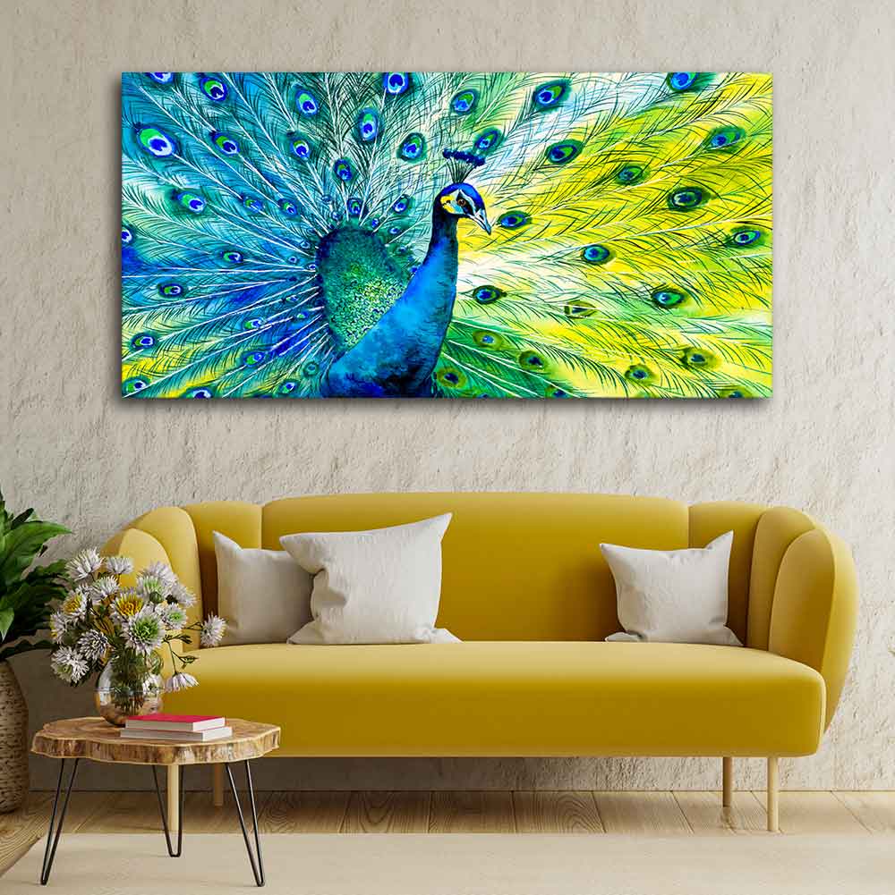 Colorful Peacock Canvas Wall Painting Decor Mantra