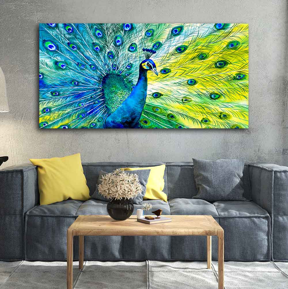 Colorful Peacock Canvas Wall Painting Decor Mantra