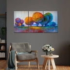 Colorful Round Trees Canvas Wall Painting of 3 Pieces DECORMANTRA