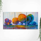 Colorful Round Trees Canvas Wall Painting of 3 Pieces DECORMANTRA