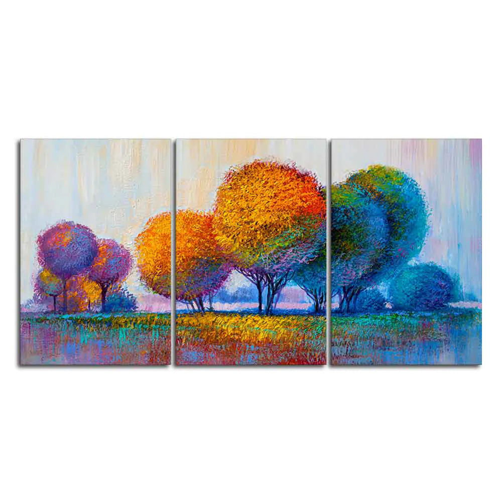 Colorful Round Trees Canvas Wall Painting of 3 Pieces DECORMANTRA