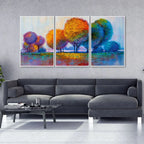 Colorful Rounded Trees Floating Canvas Wall Painting Set of Three DECORMANTRA