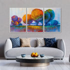 Colorful Rounded Trees Floating Canvas Wall Painting Set of Three DECORMANTRA
