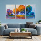 Colorful Rounded Trees Floating Canvas Wall Painting Set of Three DECORMANTRA