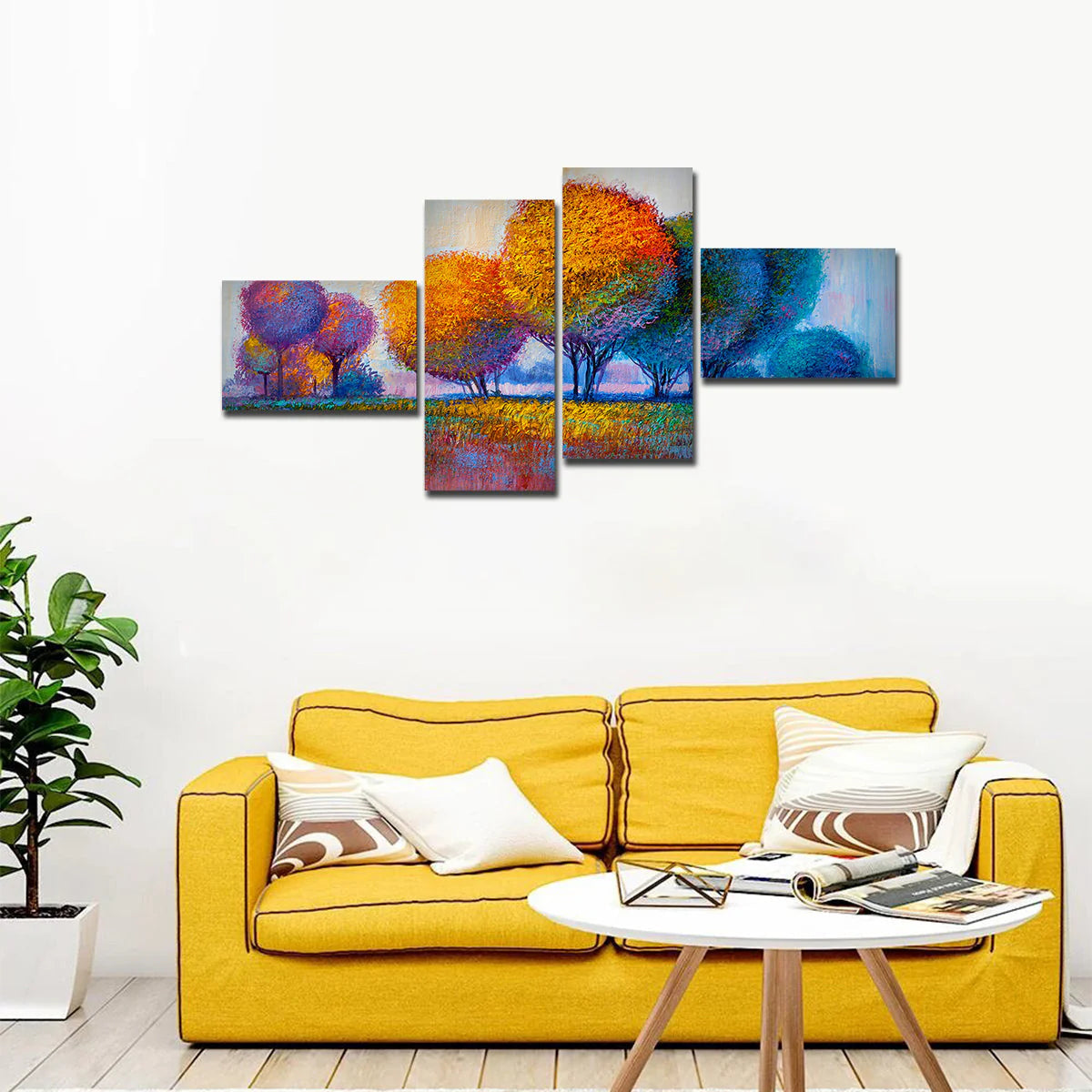 Colorful Trees Premium Canvas Bedroom Wall Painting DECORMANTRA