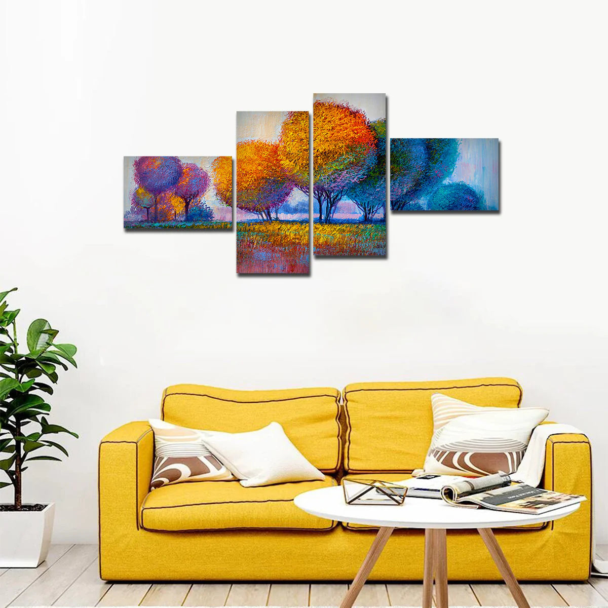 Colorful Trees Premium Canvas Bedroom Wall Painting