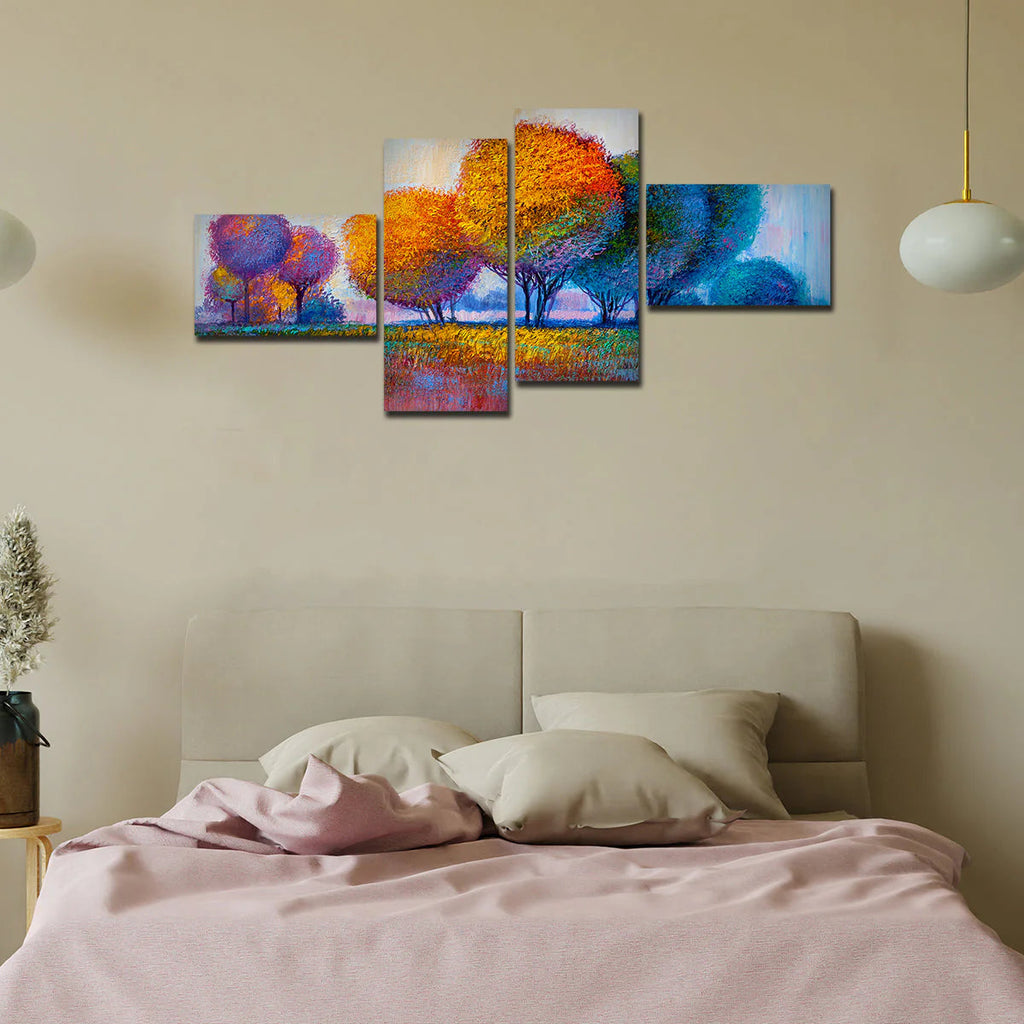 Colorful Trees Premium Canvas Bedroom Wall Painting DECORMANTRA