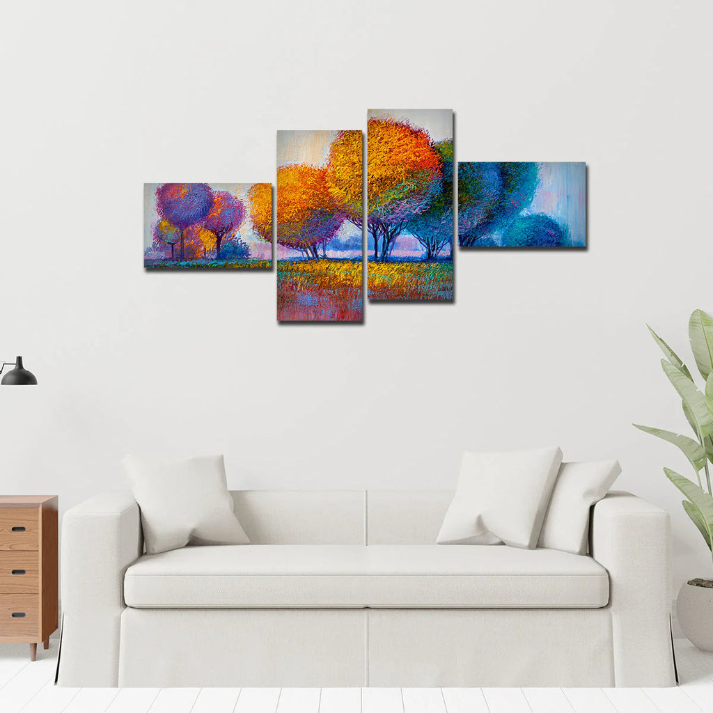 Colorful Trees Premium Canvas Bedroom Wall Painting DECORMANTRA