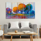 Colorful Trees Premium Canvas Wall Painting of Five Pieces DECORMANTRA
