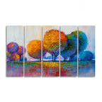 Colorful Trees Premium Canvas Wall Painting of Five Pieces DECORMANTRA