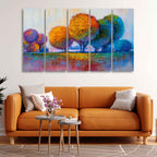 Colorful Trees Premium Canvas Wall Painting of Five Pieces DECORMANTRA