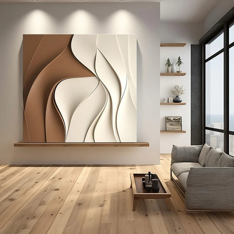 Contemporary 3D Wall Art Panel in Cream and Mocha Gradient