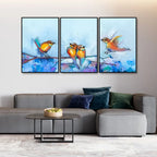 Couple Birds Colorful Art Premium Floating Wall Painting Set of 3 Decor Mantra