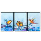 Couple Birds Colorful Art Premium Floating Wall Painting Set of 3 Decor Mantra