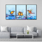 Couple Birds Colorful Art Premium Floating Wall Painting Set of 3 Decor Mantra